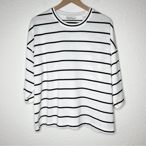 Vince Striped Wide Sleeve T-Shirt White Black Casual Soft Stretch size XL - Picture 4 of 8